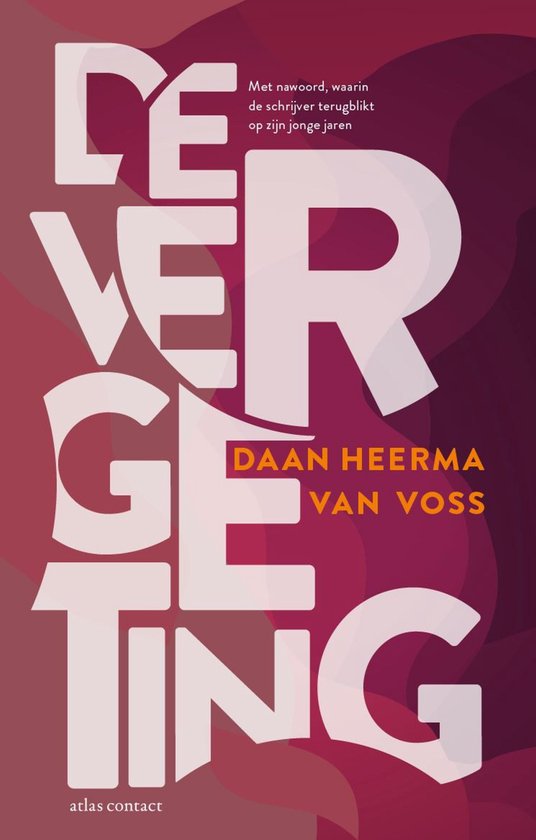 Boek met grote witte letters 'DE VERGETING' op paarse achtergrond.