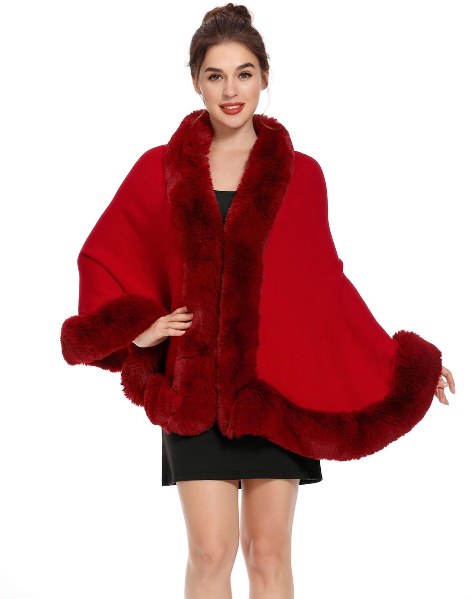 ZLYC Dames Winter Faux Fur Poncho Cape - Knitted Scarf Stola Warm Cardigan
