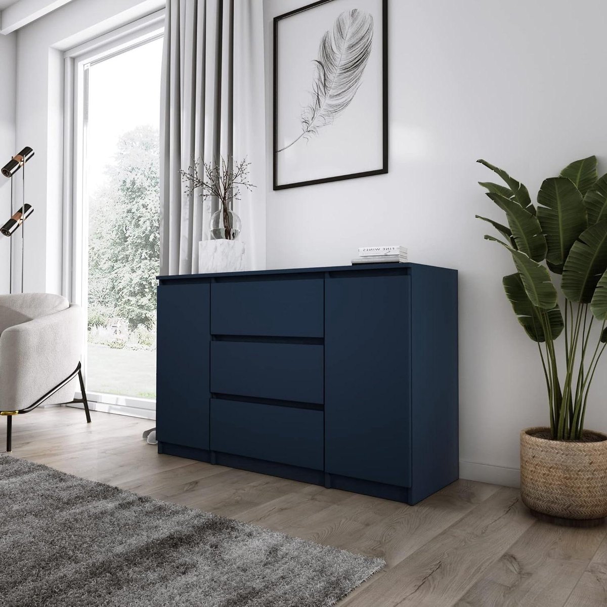 Commode 2 deuren - Dressoir ladekast - Opbergen organiseren - Scandinavische stijl - 120x40x78 cm - Marineblauw