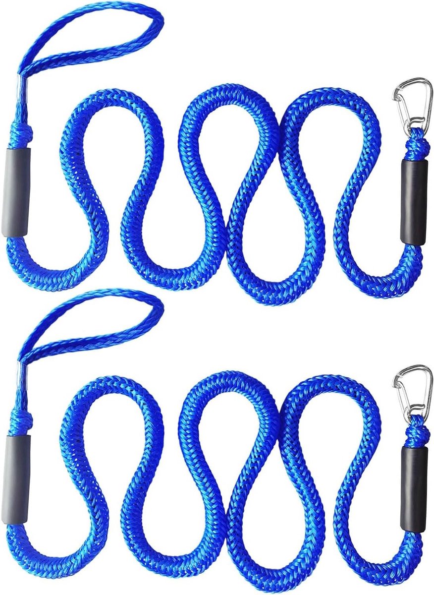 Bungee Dock Lijnen - Schokabsorberende Touwen - Boot Afmeren - Roestvrij Staal Clips - 2 Stuks 7 Voet - Blauw