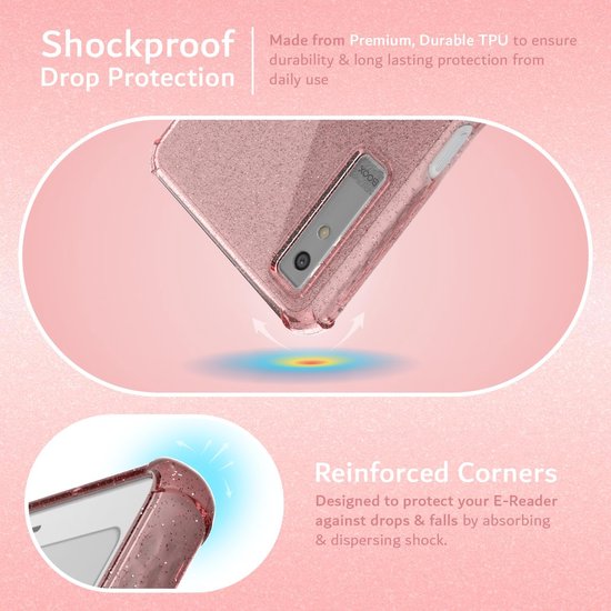 eReader Beschermhoes - Hoesje E-reader - Apparaat Beschermen - Schokabsorberend TPU - 6.1 inch - Roze Glitter — afbeelding 5