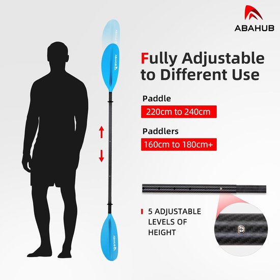 Kajak Peddel - Dubbele Peddel Roeispaan - Watersport Varen - Verstelbaar Lichtgewicht - 220cm tot 240cm - Blauw — afbeelding 4