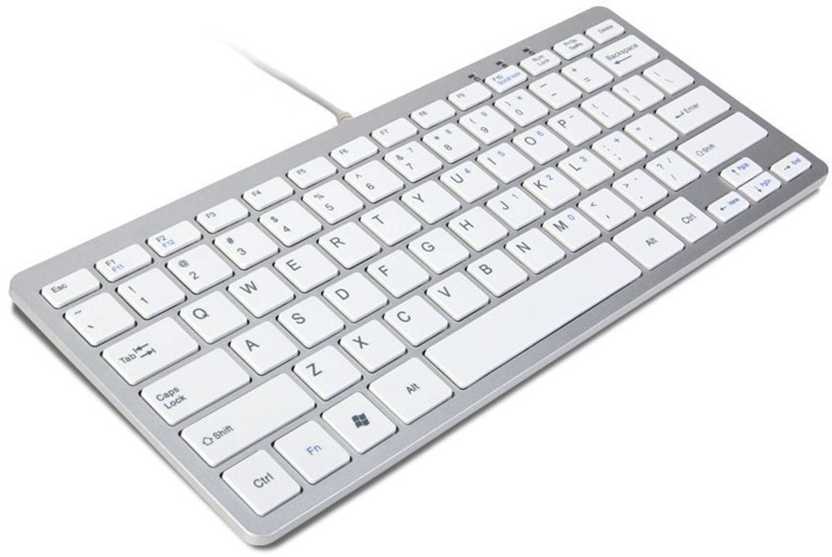 TRIXES Mini USB Toetsenbord Slim Silver en Wit - Compact QWERTY Toetsenbord voor PC en Laptop