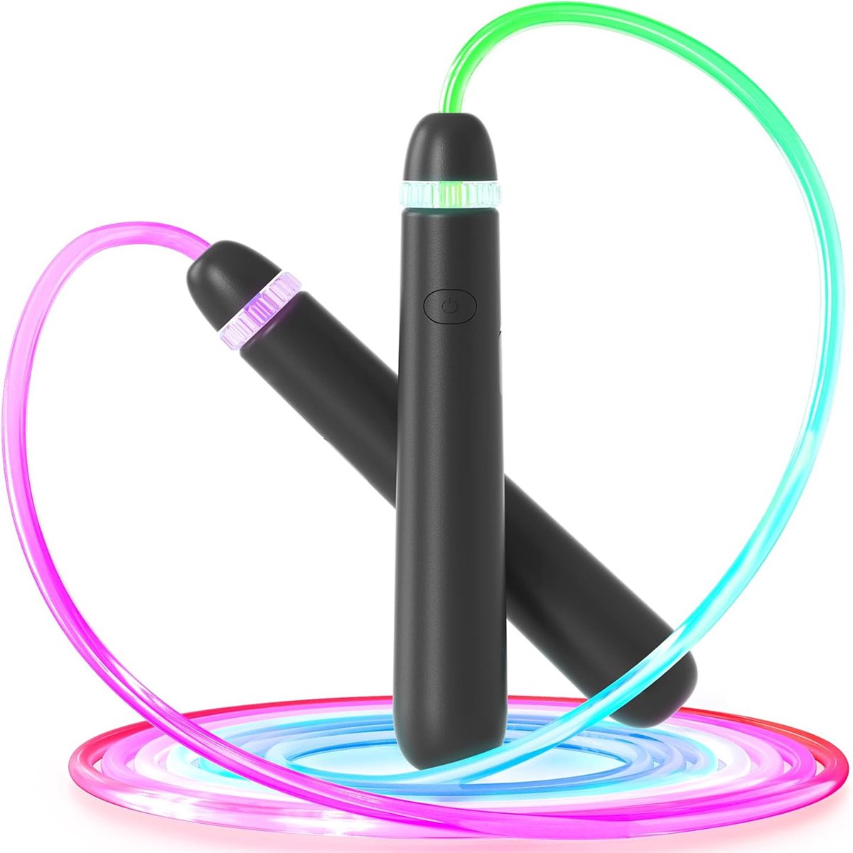 carmdering - Springtouw met LED-Springtouw Met LED-verlichting - Verlicht Springtouw - Fitnessaccessoire - Aanpasbare Lengte Tot 2,8 M - LED-kleurenverandering - ABS-handvatten - Voor Kinderen Tieners En Volwassenen -zwart - 1 Stuk