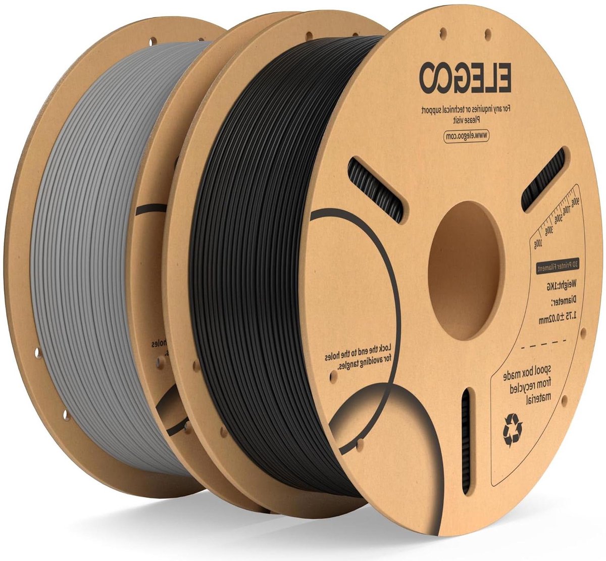 PLA Filament - 3D Print Materiaal - Modelbouw - Hoge Nauwkeurigheid - 1.75 mm 2kg - Zwart Grijs
