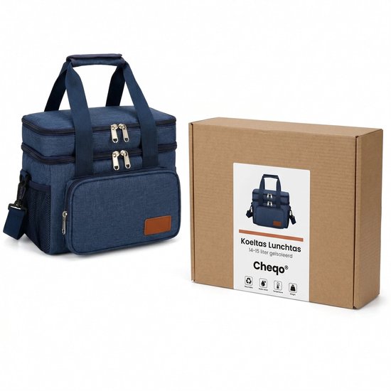 Cheqo® Koeltas - Lunchtas - Geïsoleerde Koeltas - Picknicktas - Thermotas - Opvouwbaar - Coolerbag - Koeltasje - Lunch Bag - Schoudertas - Isolatietas voor Volwassenen en Kinderen - Waterafstotend - Dubbel Compartiment - Lekvrij - Eettas van Cheqo — afbeelding 5