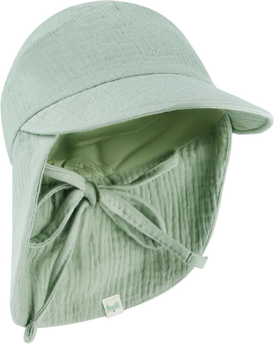 Babymuts met Nekbescherming - Zonnehoed Kinderen - Bescherming tegen Zon - UPF 50+ Certificering - Verstelbaar - Laurel Groen