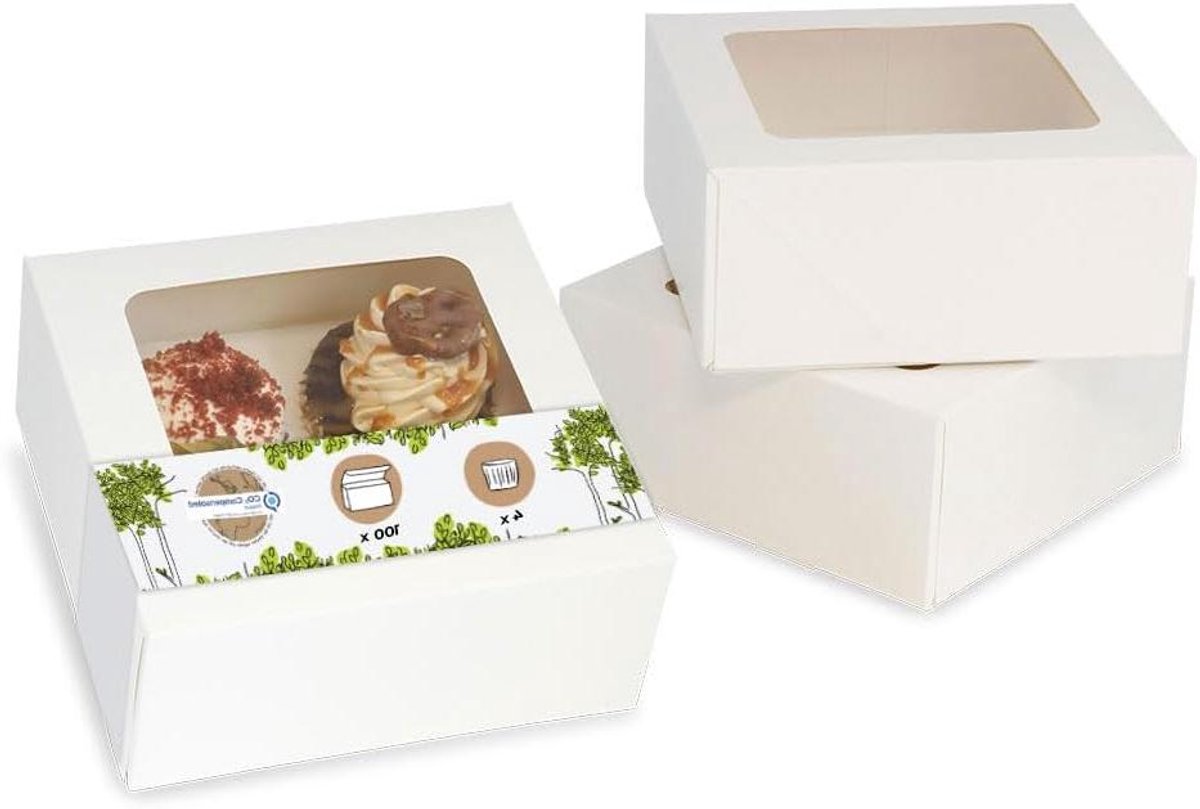 Muffin Dozen - Cupcake Dozen - Bakkerij Presentatie - Biologisch Afbreekbaar - 4 Stuks - Wit
