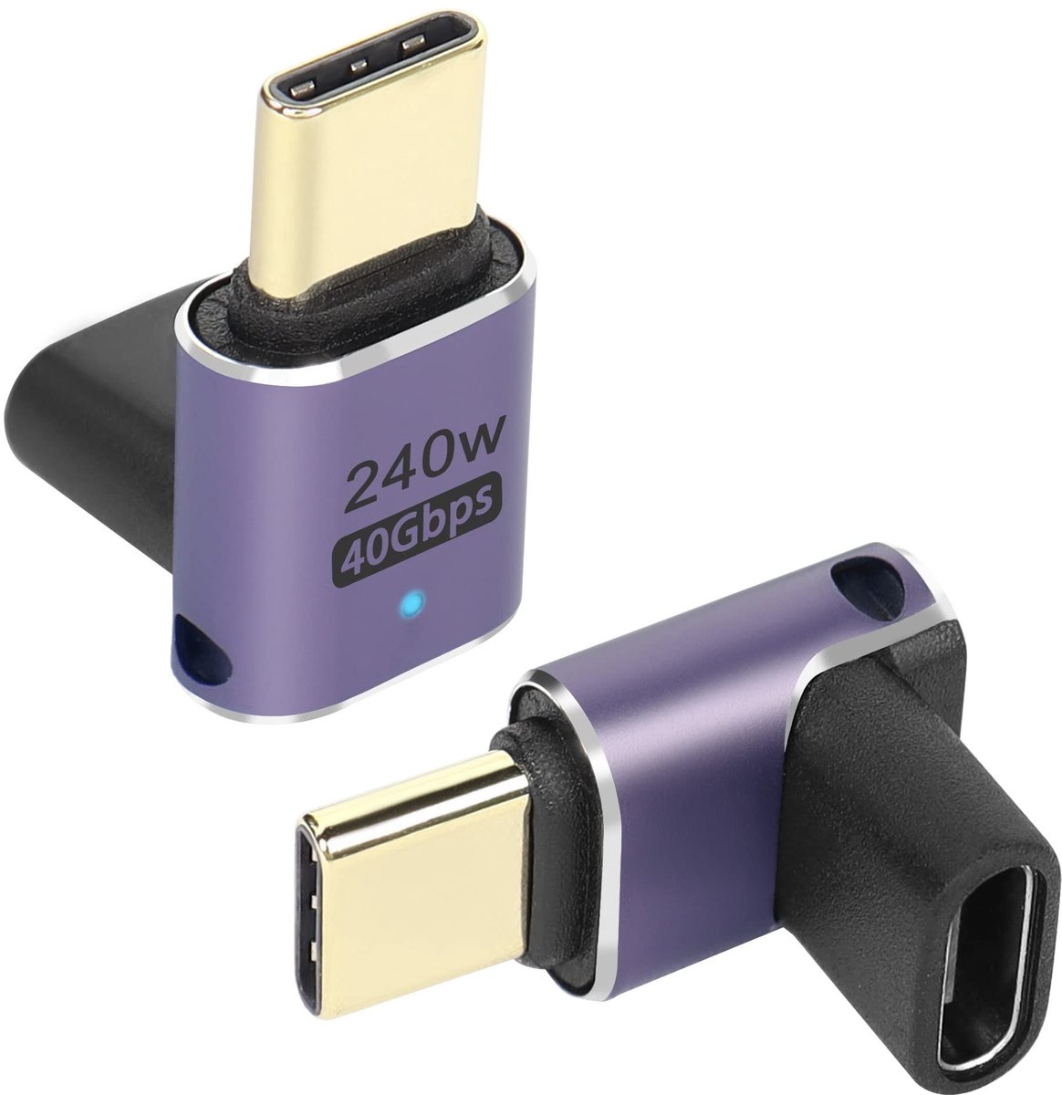 Allecto - USB 4.0 C 90 Graden Hoekadapter 240W 40Gbps met LED Display