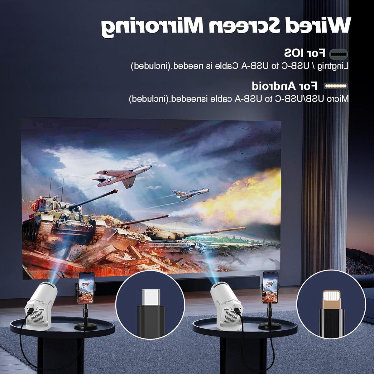 Mini Projector - Draagbare Beamer - Film Avond Thuis - 180 Graden Rotatie - 17-130 Inch Scherm - Wit