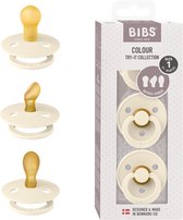 BIBS Colour Try-It Collectie: 3 fopspenen voor je baby's unieke behoeften, Ronde, symmetrische en anatomische speen. Natuurlijk rubberlatex, Gemaakt in Denemarken0+ maanden (Verpakking 3 stuks), Ivory
