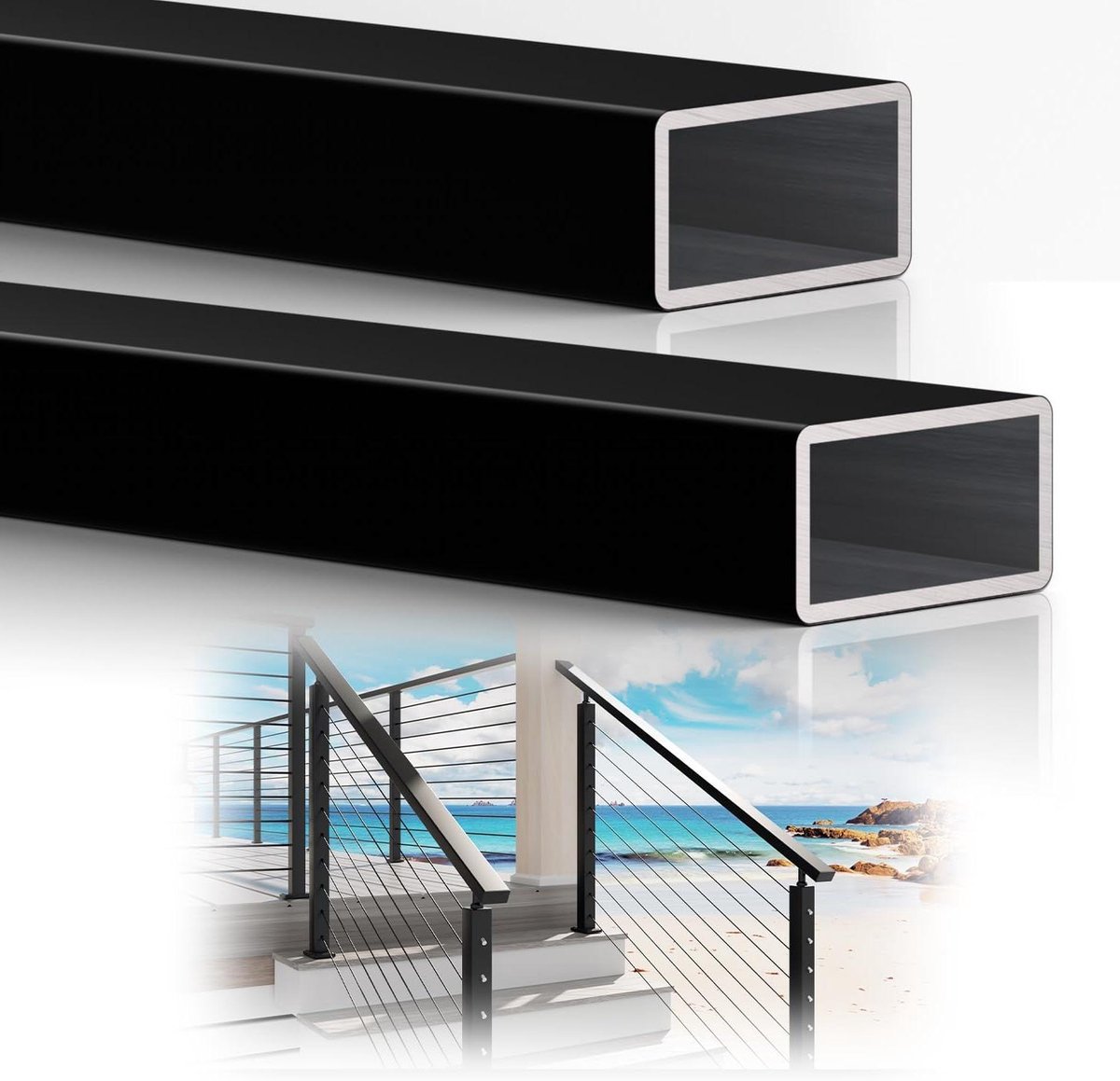 Aluminium Leuning - Trapleuning Dekreling - Veilige Ondersteuning - Weerbestendig Aluminium - 2 stuks 7 voet - Zwart