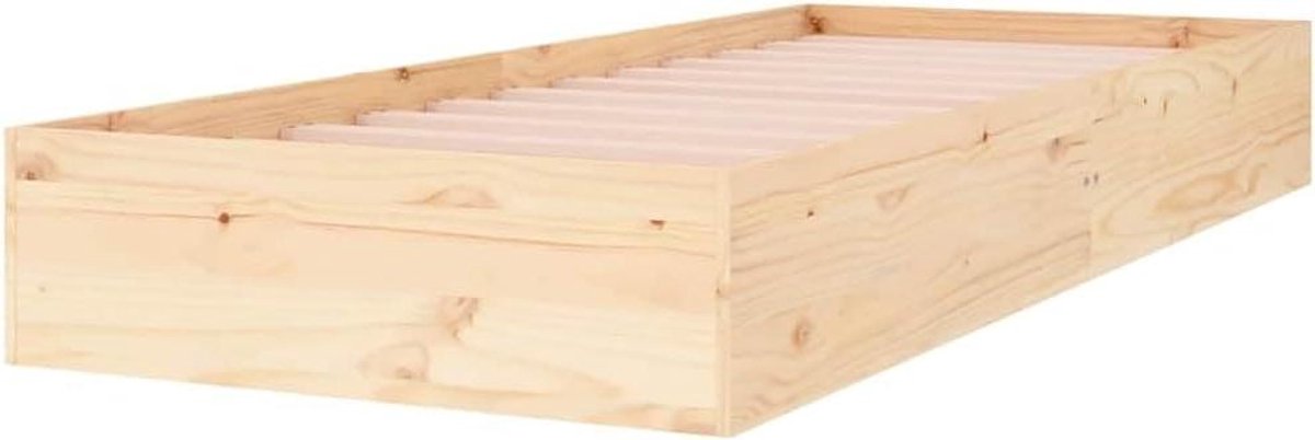 Houten Bedframe - Ledikant Eenpersoons - Moderne Slaapkamer - Massief Grenenhout - 75 x 190 cm - Naturel
