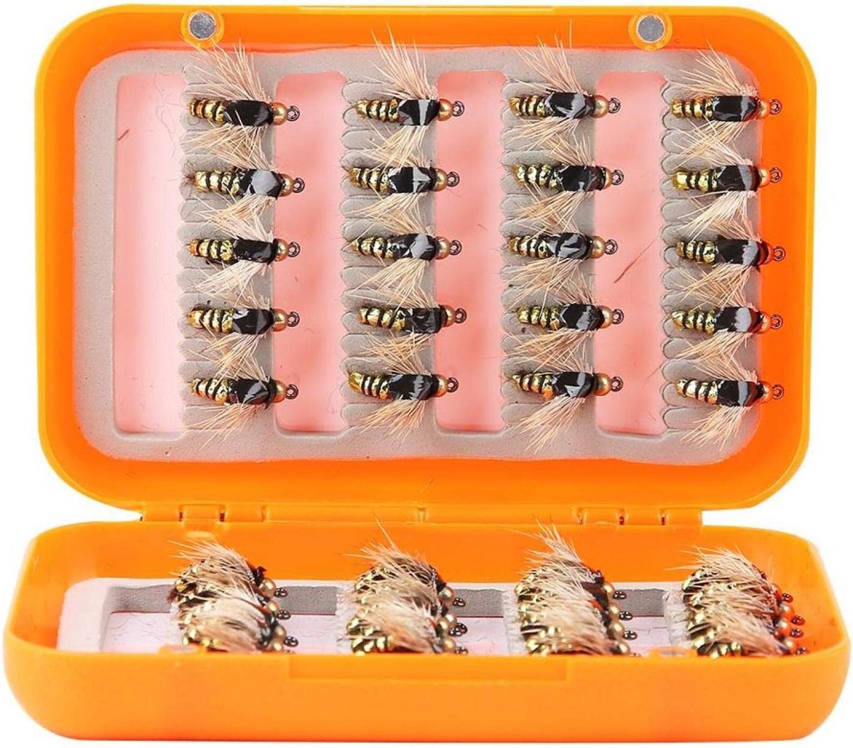40 Stuks Realistische Forel Vliegvis Lures, Vliegvis Kit met Haak in Handige Opbergdoos (Goud)
