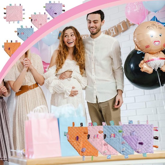 Zachte en Knuffelbare Babydekens, Comfortabele Sensory Doeken voor Jongen, Perfecte Cadeaus voor Babyshowers en Verjaardagen (24.5 x 24.5cm, Blauwe Label) — afbeelding 4