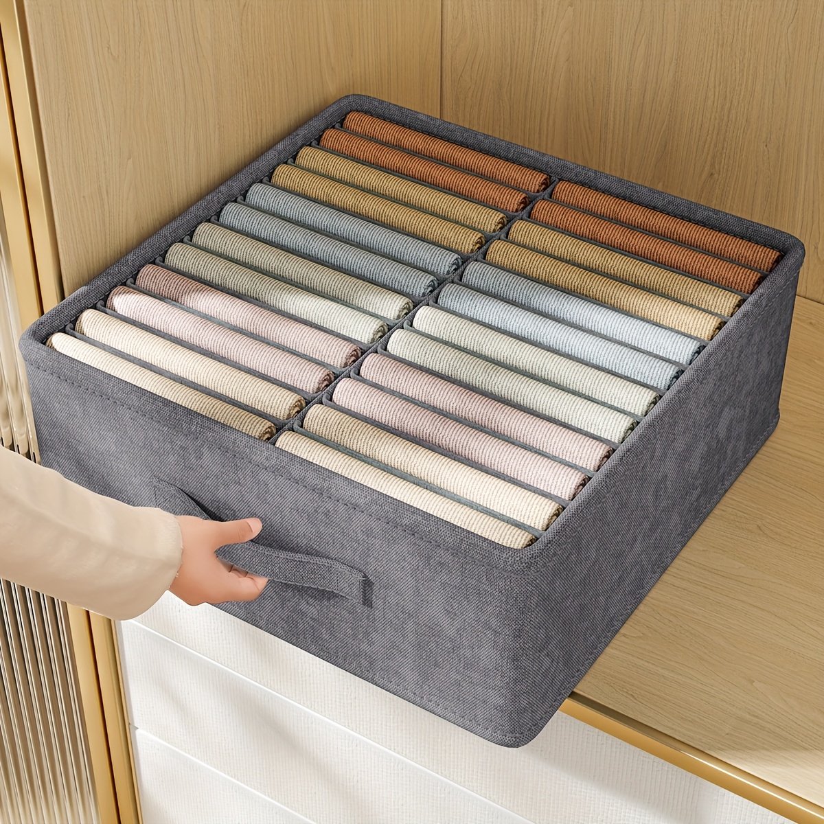 Opvouwbare lade-organizer met handvat - Stapelbare stoffen opbergdoos met 16 vakken - geschikt voor sokken, bh's en accessoires - Moderne oplossingen voor het organiseren van je kledingkast - Opbergdozen voor de kledingkast - Opbergdozen voor thuis