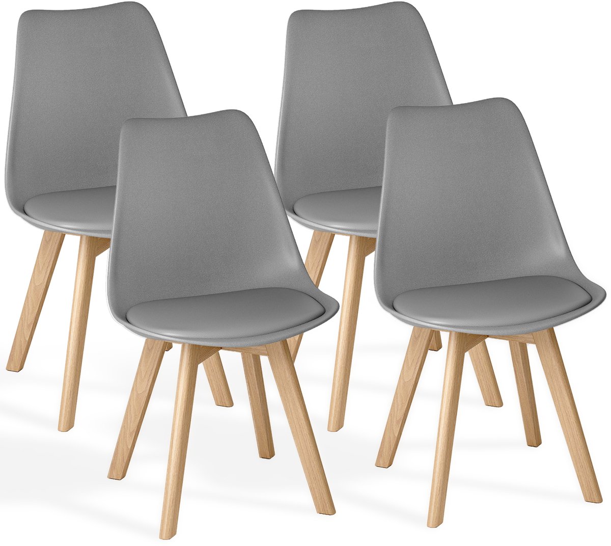 Xbro Eetkamerstoel Set van 4 - Kuipstoel met Houten Poten - Eettafelstoel - Keukenstoelen set 4 met Schuimzitting - Grijs