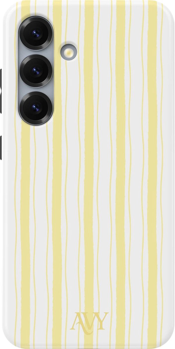 AVY Hoesje geschikt voor Samsung Galaxy S25 | Sunset Coast | Strepen | Geel | Hard Shell Back Cover | Compatibel met MagSafe & Qi2