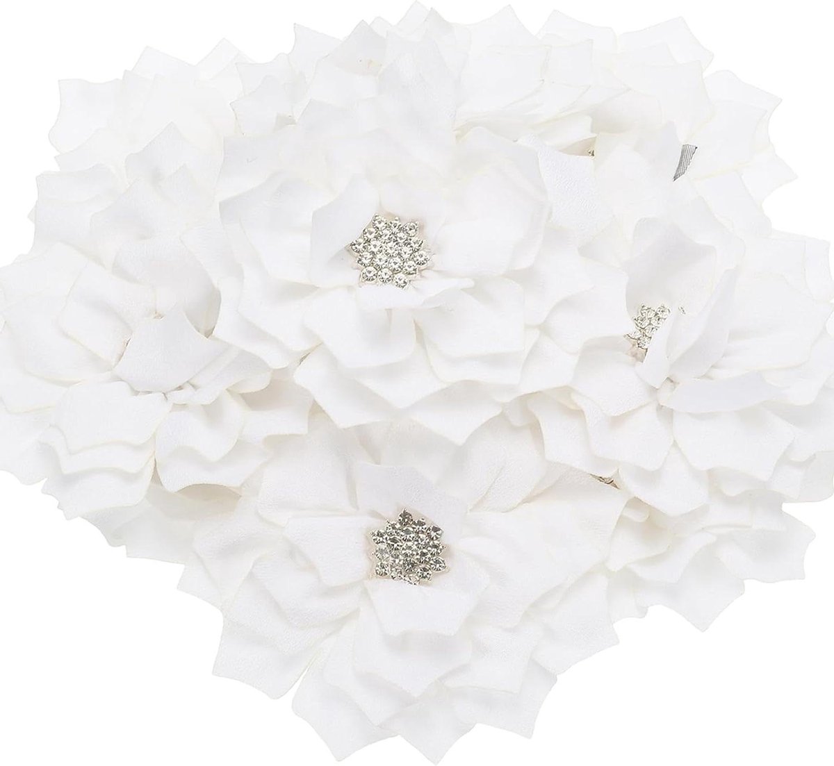 Chiffon Bloem Applicaties - Stoffen Bloemen Parels - DIY Knutselprojecten - Met Parel en Strass - 90 mm - Wit