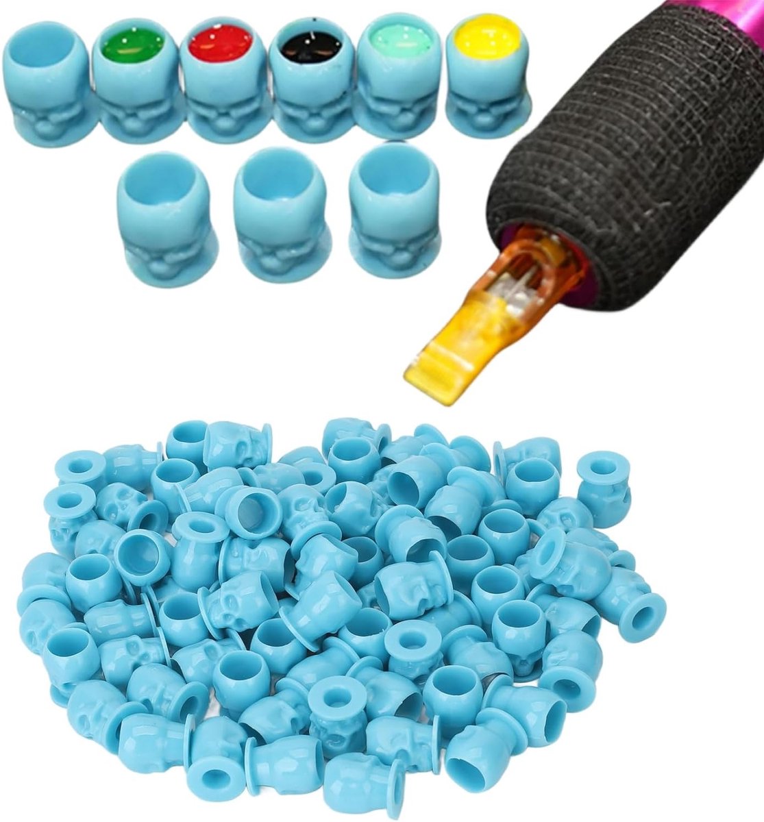 Disposable Tattoo Ink Caps - 200 Stuks Plastic Inktbekers met Diepe Basis voor Tattoo en Make-up Pigmenten