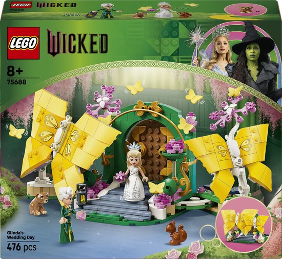 Boîte LEGO Wicked du set Mariage de Glinda, avec Glinda, la bonne sorcière et la méchante sorcière, et le set LEGO avec la mariée.