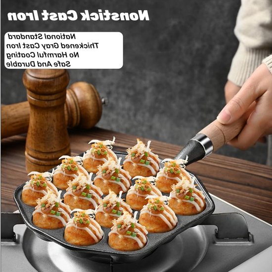 Takoyaki Pan met 14 Holes - Ideaal voor Takoyaki, Aebleskiver en Poffertjes - Gietijzeren Grillpan met Afneembare Handgreep van Merkloos — afbeelding 5