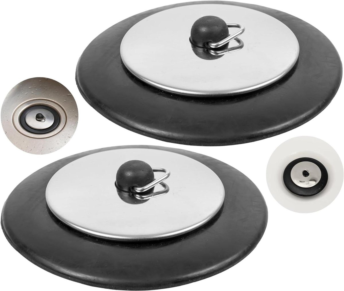 Universele Afvoerstop - Douchegootstop Rubber - Lekvrij Afwassen - Verchroomd Metalen Deksel - Ø 52-51 mm - Zwart