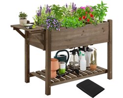 Yaheetech Verhoogd bloembed van hout, plantentrap met opbergvak, bloembak voor tuin/terras/balkon, kruidenbed kweekbed voor het beplanten, 123 x 54 x 80 cm