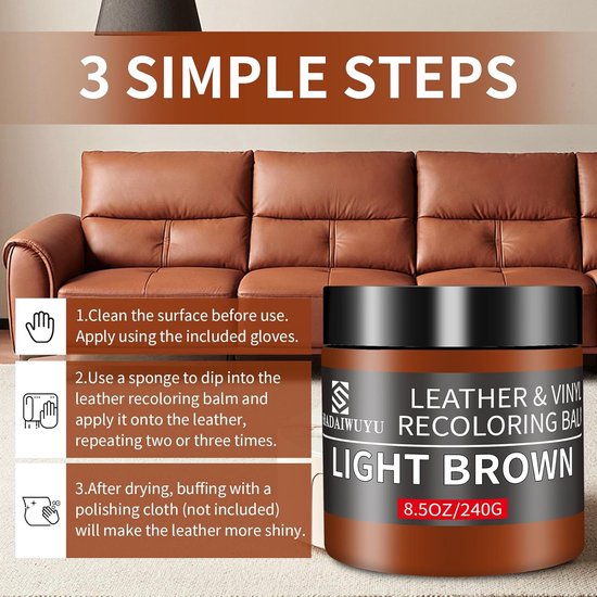 Leer Opkleurbalsem - Leer Reparatiekit - Leer Herstellen - Diepe Kleurherstel - 240g - Lichtbruin — afbeelding 2
