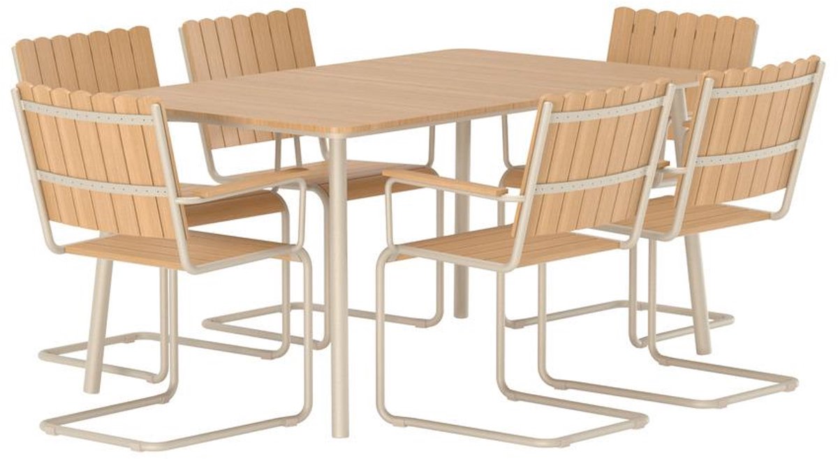 Svea - Mitchel eethoek 6 tuinstoelen - beige/polywood