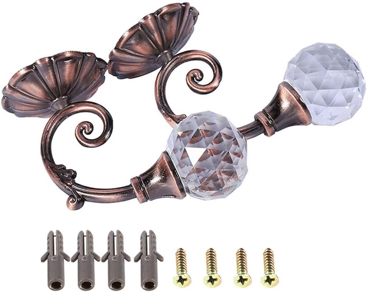 Stijlvolle 2-delige gordijnhouders van metaal met heldere kristallen ballen, wandgemonteerde tie backs voor een elegante woningdecoratie in roodbrons.