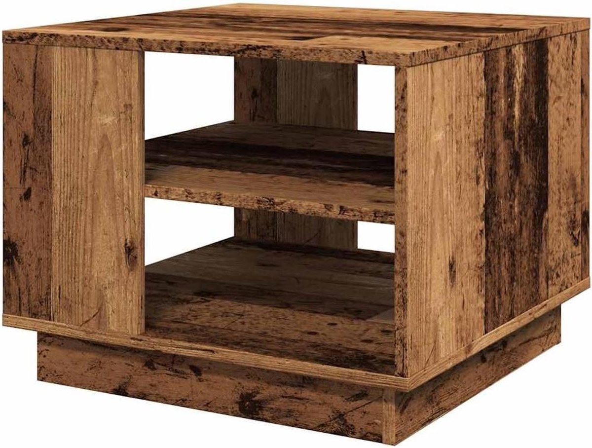 Salontafel - Bijzettafel Woonkamer - Koffie Moment - Stabiel Bewerk Hout - 55x55x43 cm - Oud Houtkleurig