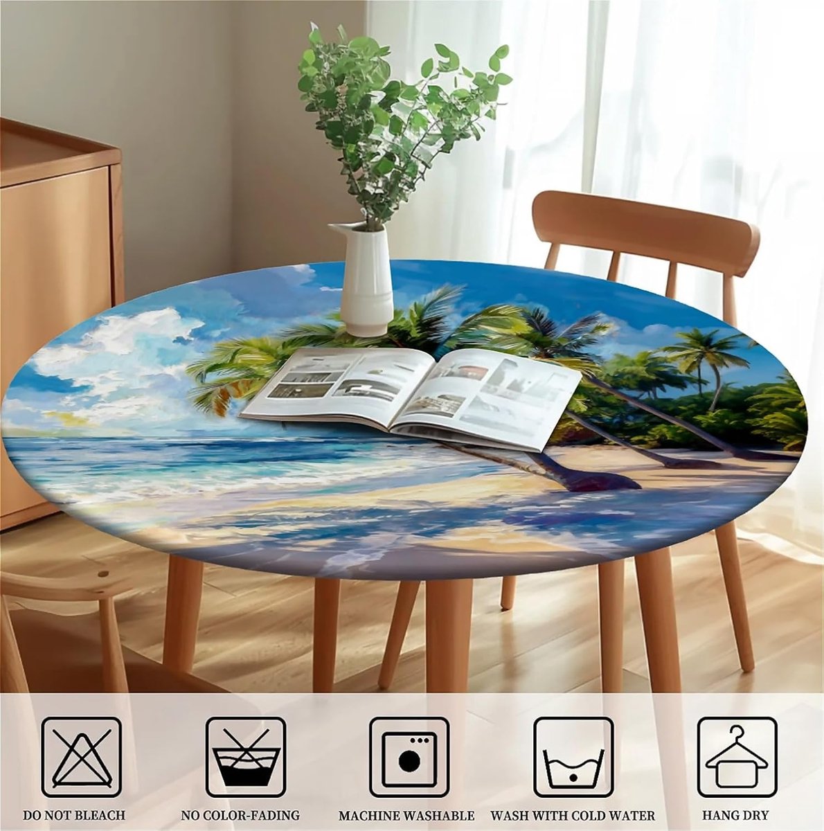 Rond tafelkleed - Tafelhoes - Bescherming en decoratie - Elastische rand - 150 cm - Kokosnoot