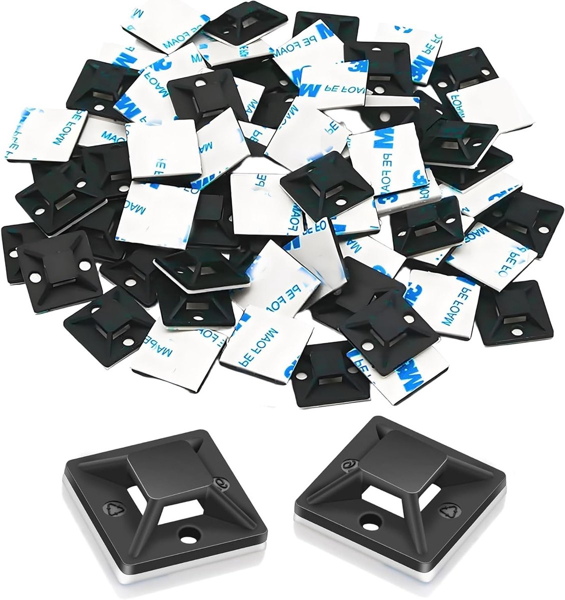 Zelfklevende Kabelbinders Basis Houder - Zwarte Kabelbinder Bevestiging voor Kabels en Draden, Ideaal voor Organisatie en Beveiliging van Kabels met 100 Montage Hoeken