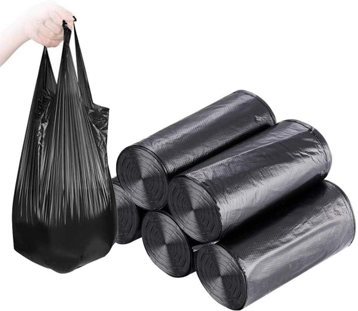 Kleine vuilniszakken - Afvalzakken rol - Huishoudelijk afval - Met handgrepen - 100 stuks - Zwart