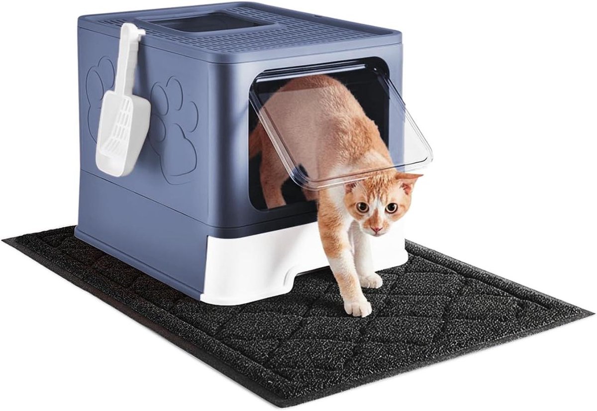 Kattenbak met Mat - Gesloten Kattenbak - Netjes Huis - Inklapbaar Ontwerp - XL Afmeting - Upgrade Middernacht