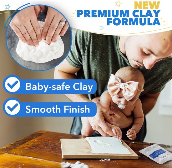 Baby Hand & Footprint Kit, Clay Handprint Keepsake Frame, pasgeboren kleuterij foto's, hand afdrukken schimmel kit, gepersonaliseerde nieuwe moeder geschenken voor baby douche & register (vers wit) van Merkloos — afbeelding 3