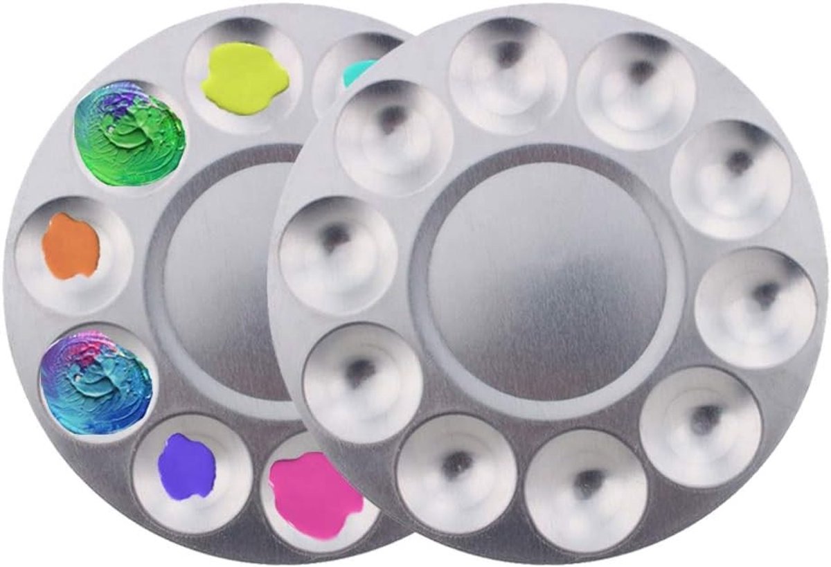 Ronde Mengpaletten van Aluminium voor Schilderen - 10 Pits Set voor Olie- en Aquarelverf, Creatief DIY Kunstmateriaal