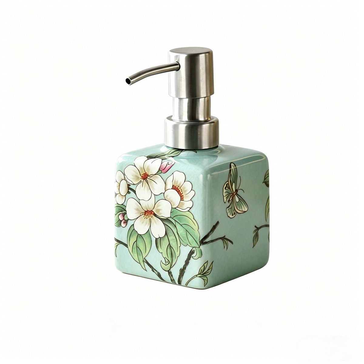 carmdering - Ceramische Zeepdispenser - Decoratieve Lotionfles - Vloeibare Zeep Dispenser - Veelzijdig Gebruik - Gemakkelijk Schoon Te Maken - Hoogwaardig Keramiek - Ijsbarst Glazuur Design - Ruimtebesparend Voor Blad - 1 Stuk - Groente