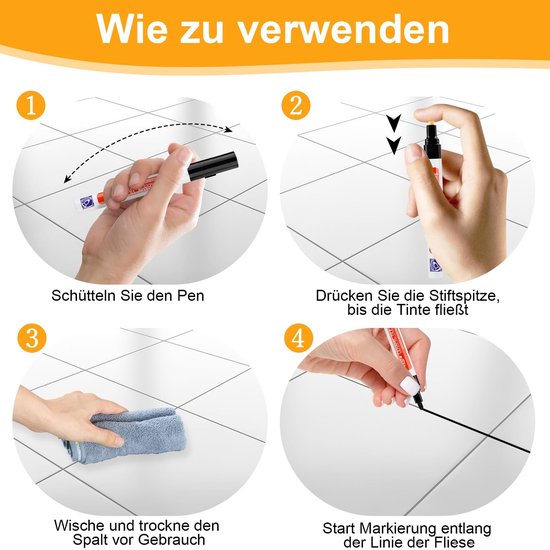 Allecto - Joint Pen - Tegelherstelpen - 12 stuks - Zwart - Waterdicht — afbeelding 3