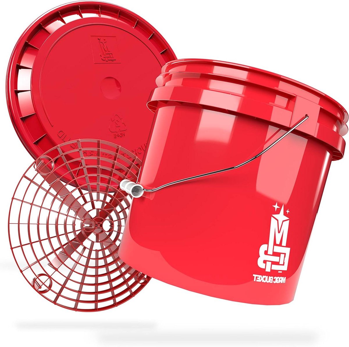 Wasemmer Set - Reinigingsemmer - Auto Wassen - Met Grit Guard - 13 Liter - Rood