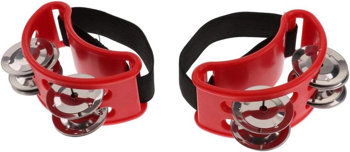 Voet Tamboerijn - Percussie Instrument - Muziek Maken - Dubbele Rij Jingles - 10 cm - Rood