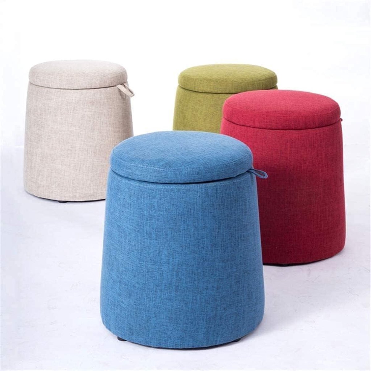 Ottomaanse kruk - Voetenbank poef - Extra zitplek - Houten frame - Compact formaat - Khaki