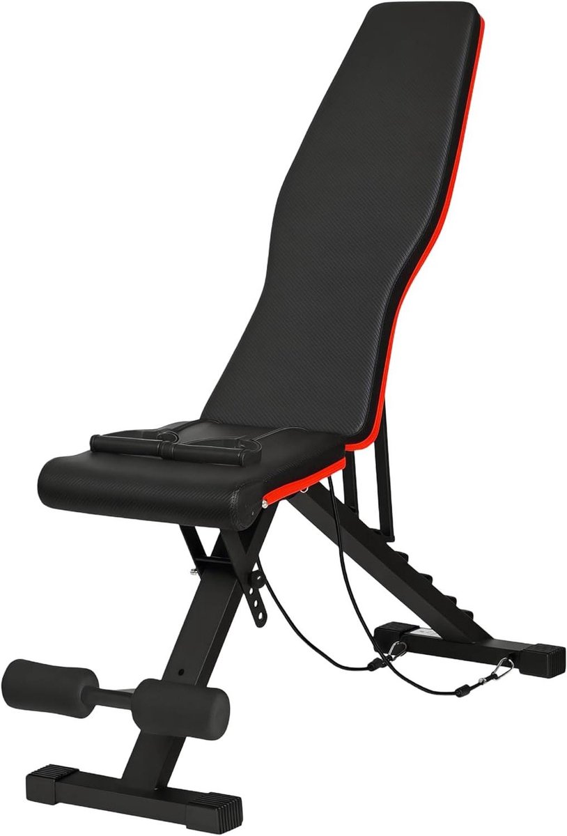 Halterbank Inklapbaar - Fitness Bank Verstelbaar - Krachtraining Thuis - 6+4 Niveaus Verstelbaar - 130 x 34 cm - Zwart Rood