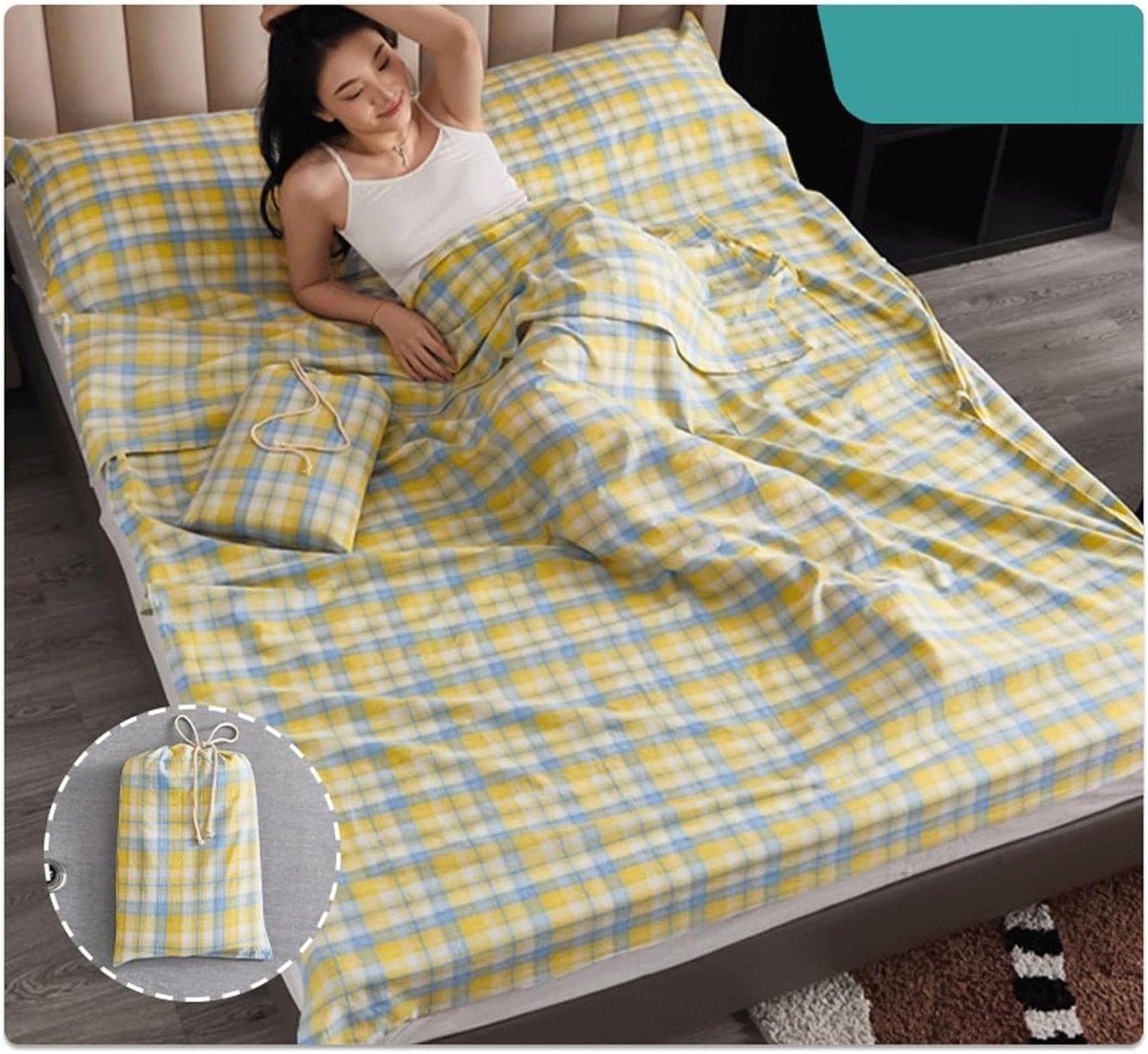 Slaapzak Liner - Reislaken Dekbedovertrek - Hygiënisch Slapen - 100% Gewassen Katoen - 200x210cm - Groen