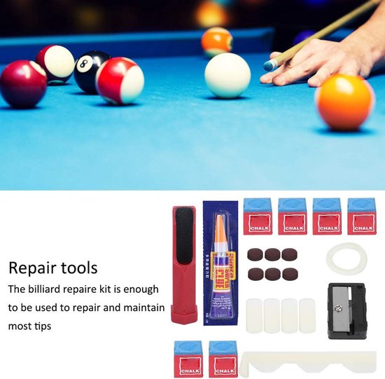 Biljart Keu Reparatie Set - Keu Onderhoud Kit - Keuen Repareren - Compleet met Hulpmiddelen - 24 x 10 cm — afbeelding 2