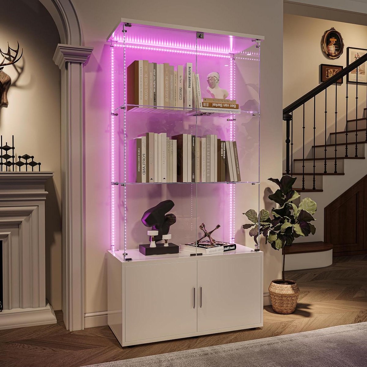 Vitrinekast Glas - Verzamelkast Deuren - Woonkamer Organiseren - Geïntegreerde Ledstrip -