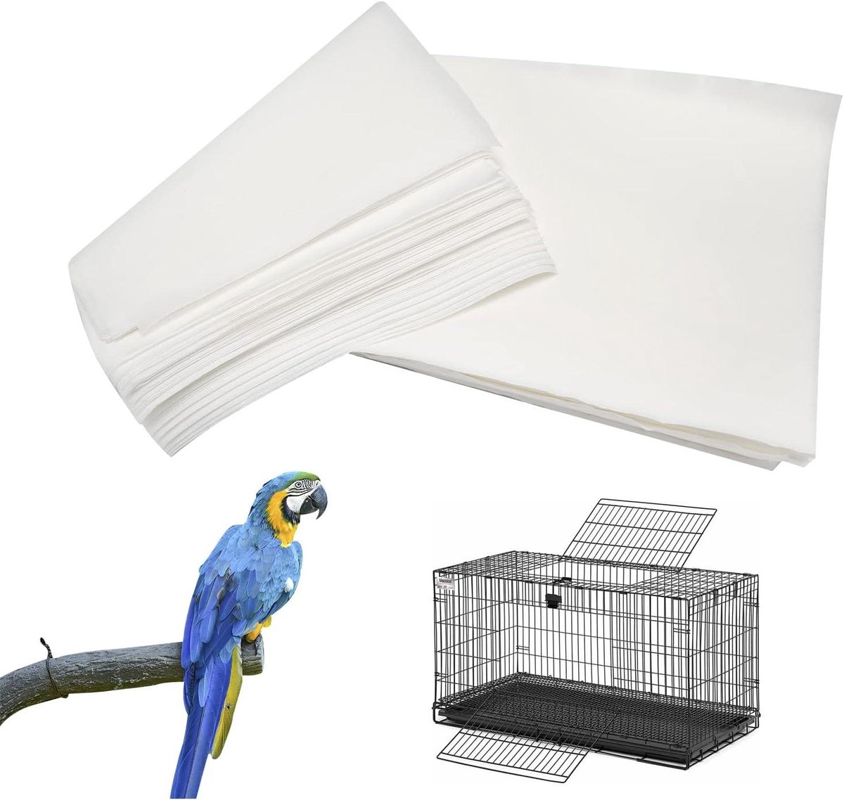 Vogelkooi Liners - Nest Pads - Kooi Schoon Houden - Niet-geweven Stof - 100 Vellen - Grijs