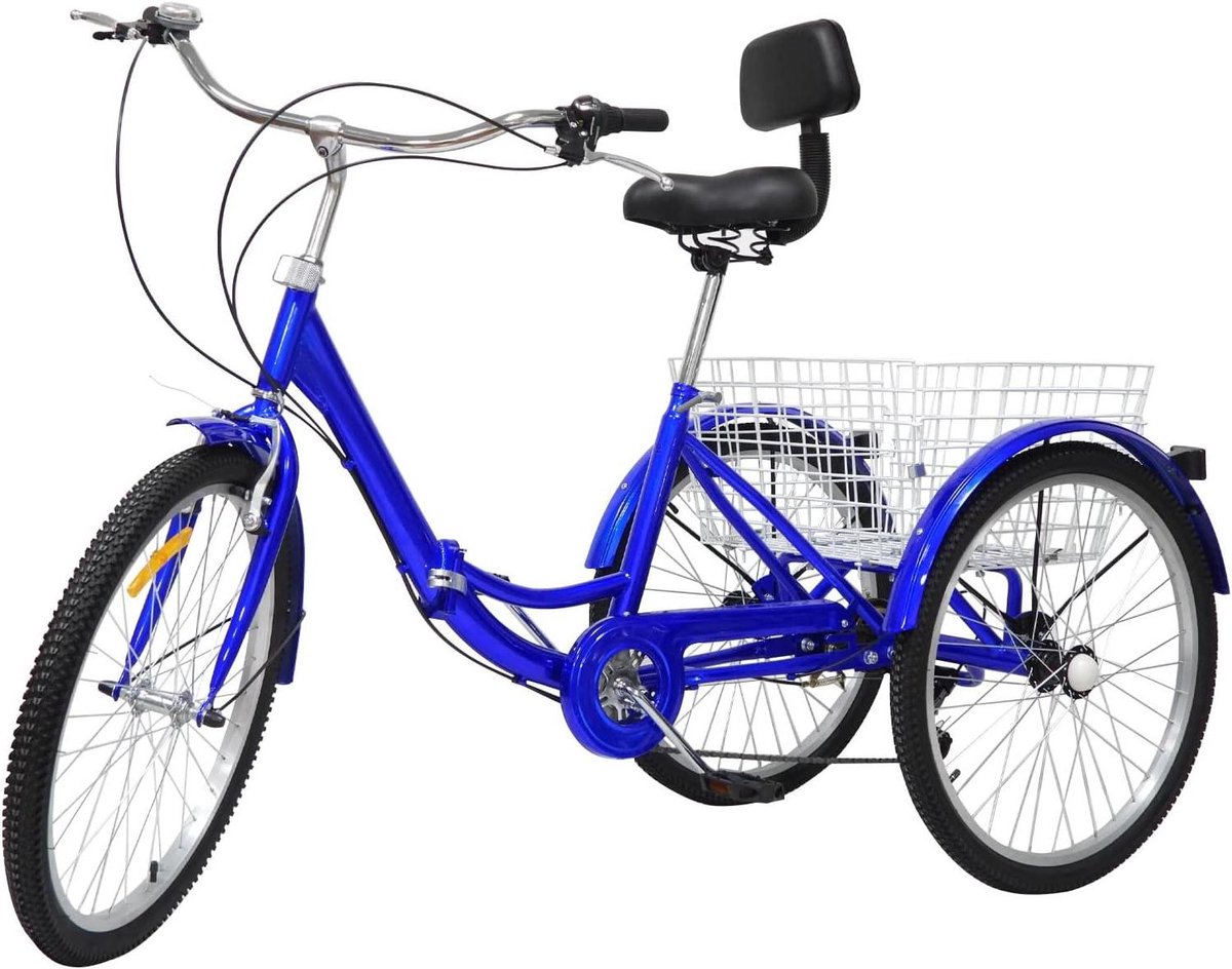 Driewieler voor volwassenen - Senioren fiets - Comfortabel transport - 7 versnellingen - 24 inch wielen - Blauw