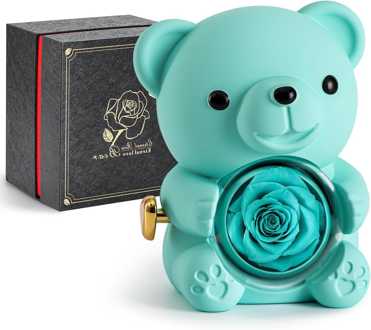 Teddybeer met roos - Behoudende bloem - Romantisch cadeau - Verborgen juwelendoosje - 1 stuk - Blauw